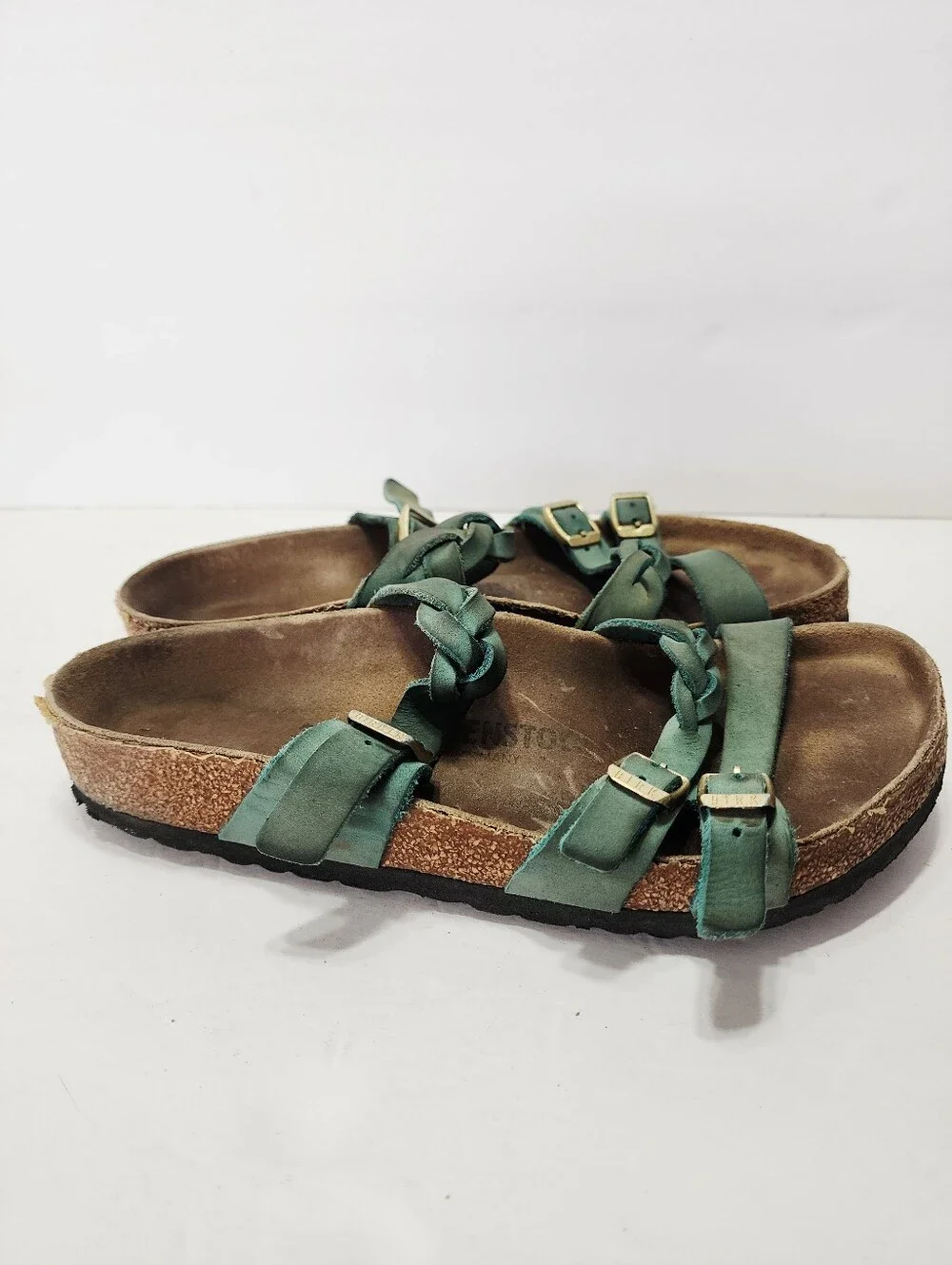 Birkenstock Teal Franca Braided-Strap Slide Sandals Size 39